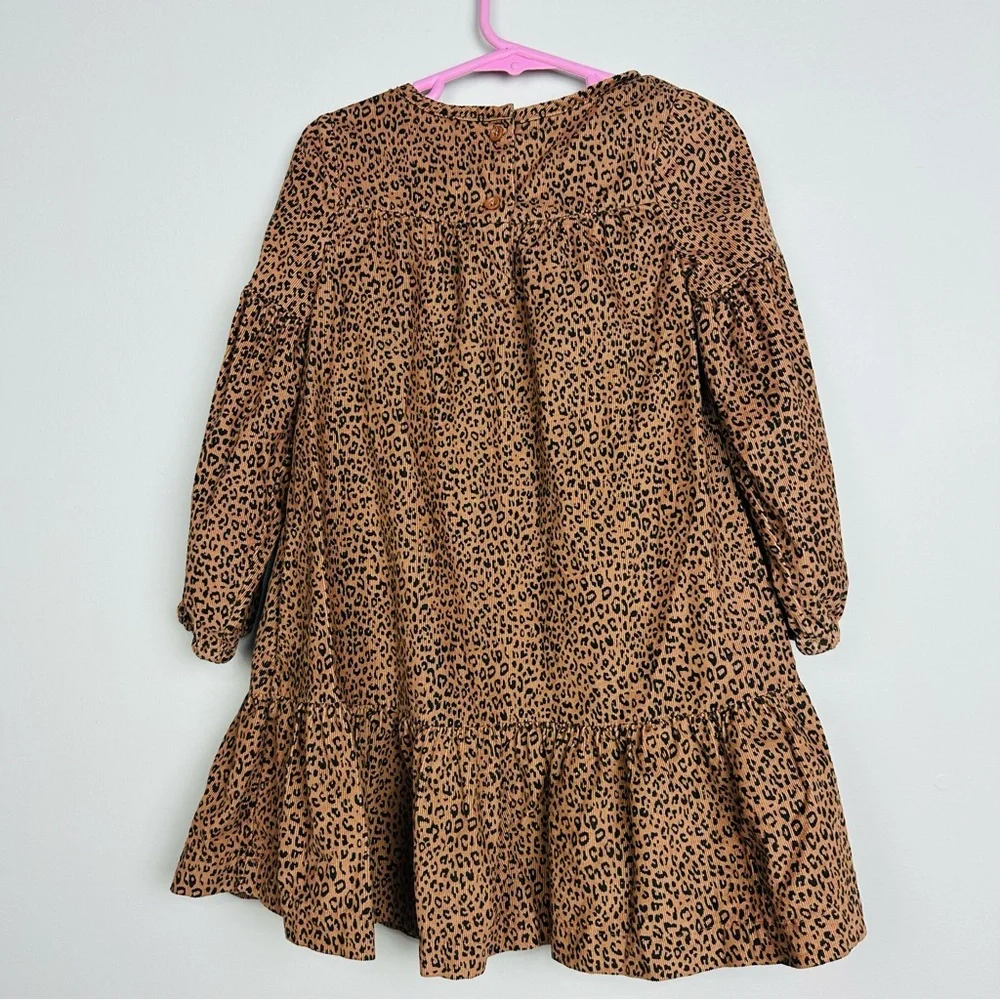 GAP Brown Leopard Print Kids Long Sleeve Dress Size 4 Years old